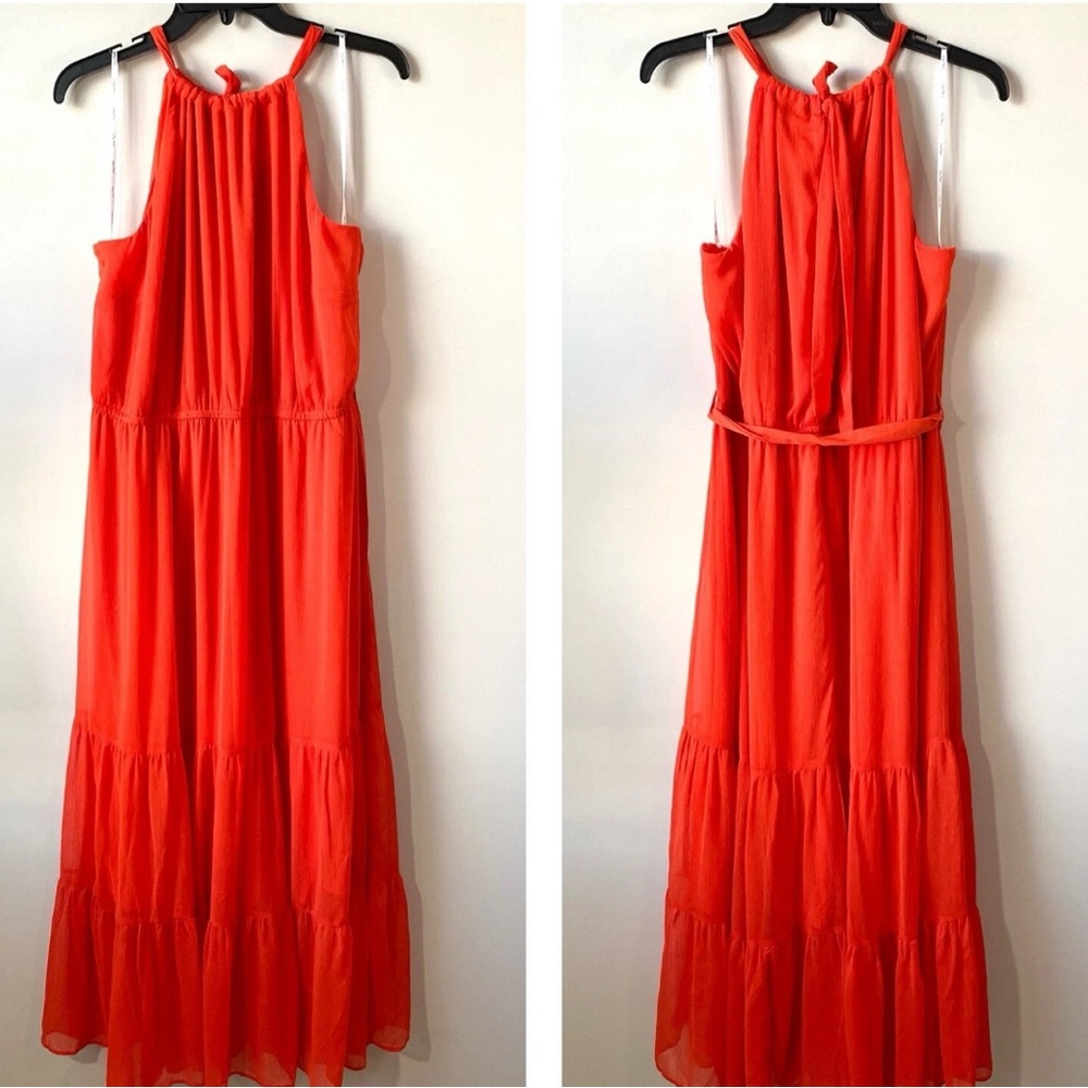 City Chic Callie Tie Waist Halter Maxi Dress Tangerine Orange plus size small 14